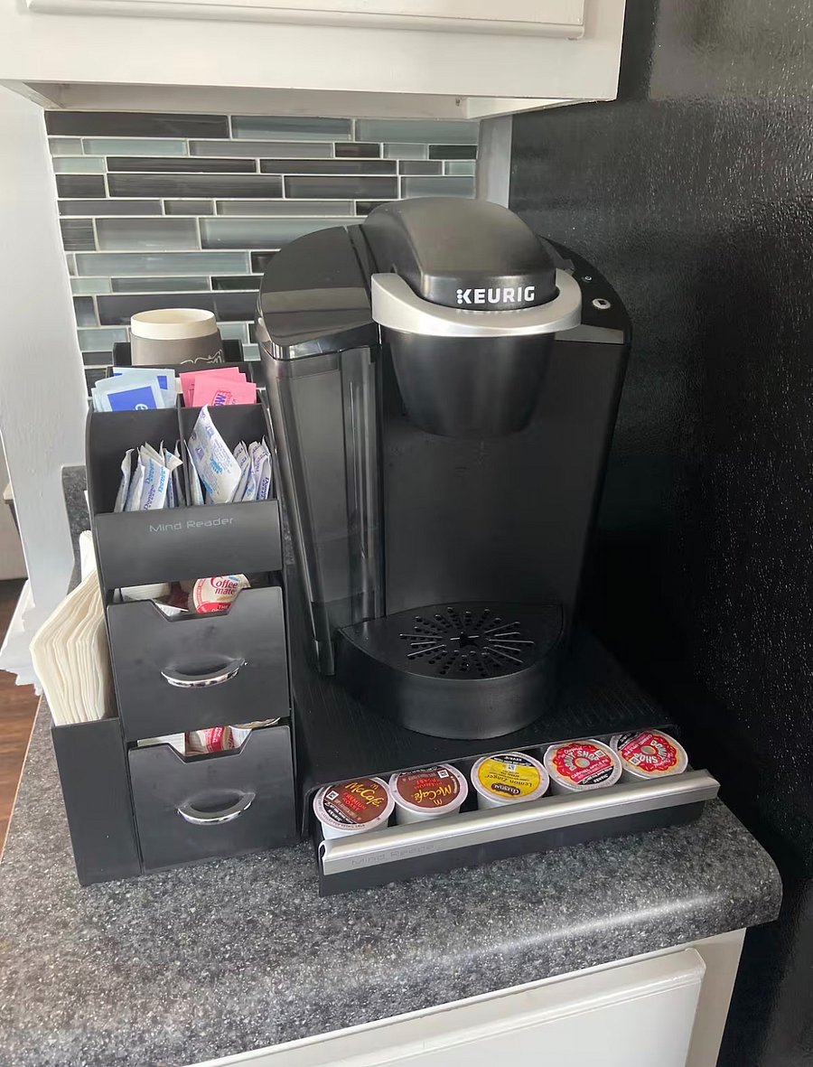 Kitchen view, Keurig and refrigerator