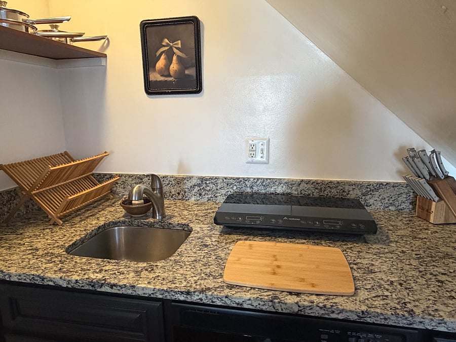 Kitchenette with cooktop, dishwasher, toaster oven, microwave and all the essentials. 