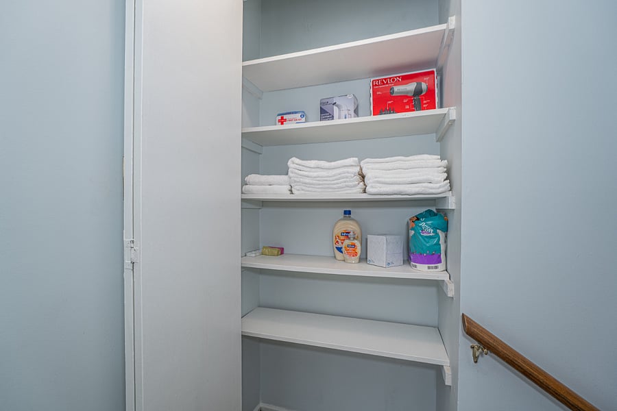 Towels, hair dryer, band aids, etc. are available in hall storage. 