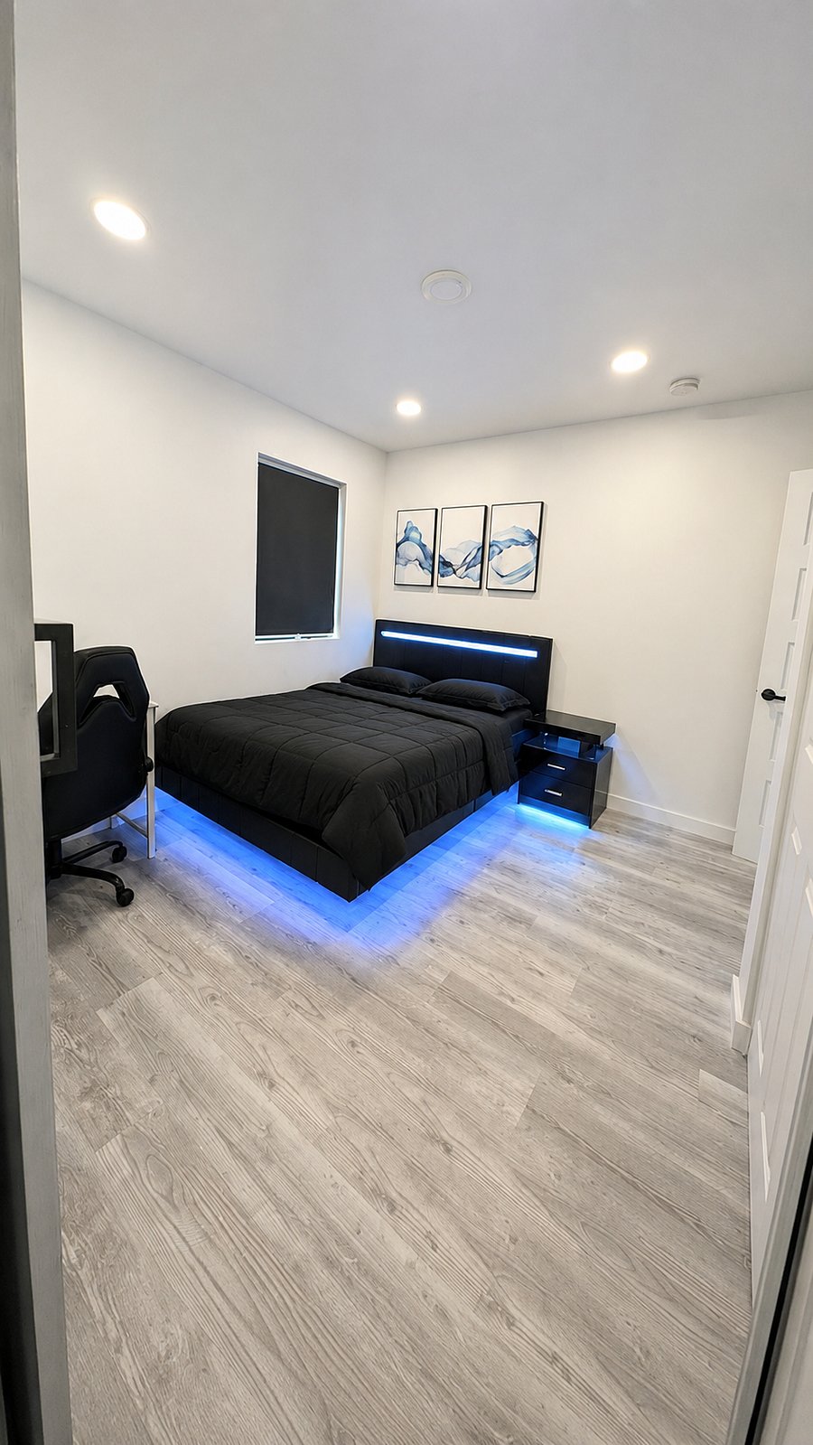bedroom view with blackout blinds on 