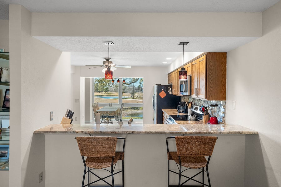 Fully stocked kitchen.