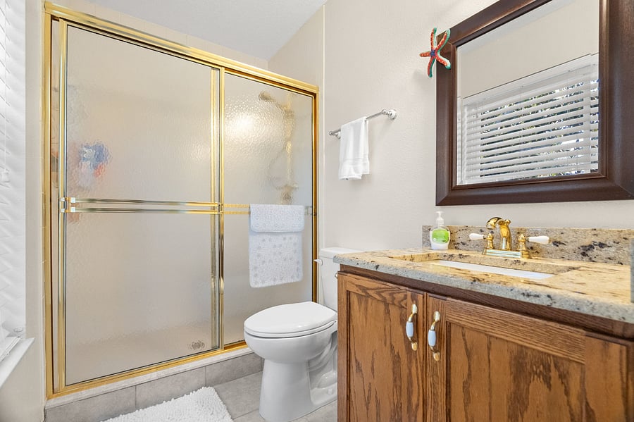 Second bath, private, with full bath and shower..