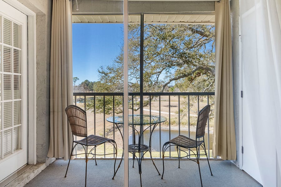 Second floor balcony overlooking beautiful park and bike trail.