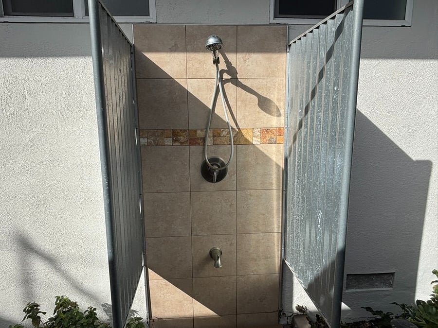 Outdoor tiled private shower