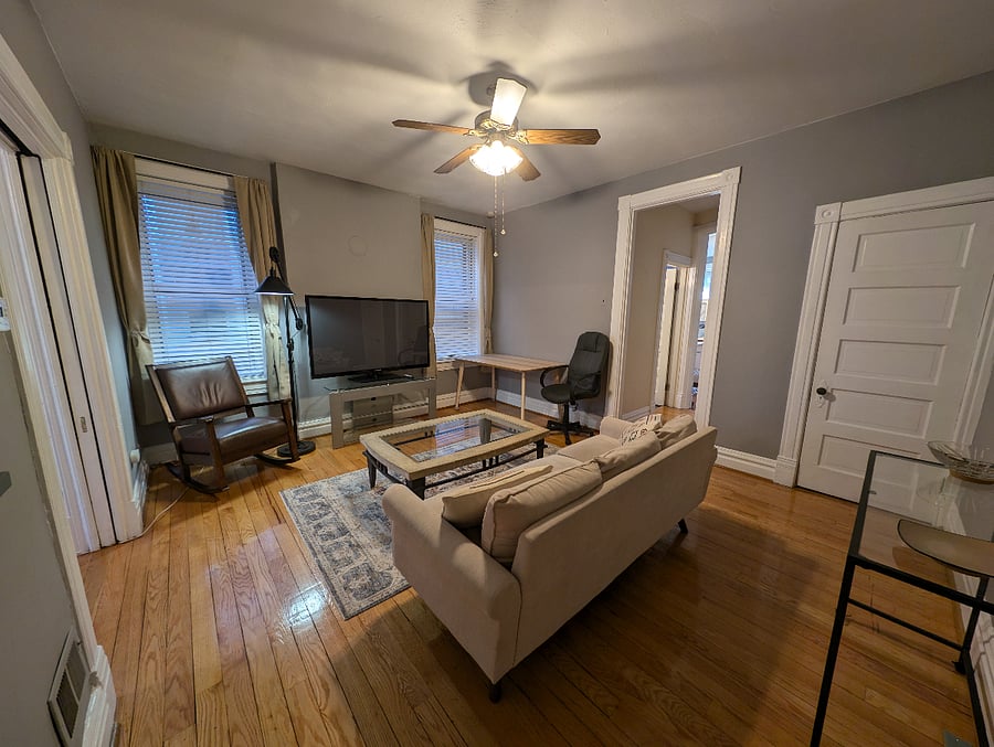 Large table & cloth office chair