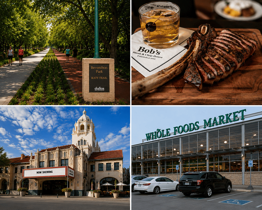 Perfectly positioned on the Highland Park border. Morning runs on the Katy Trail, walk to dinner at Bobs Steak & Chop House, shopping and happy hour at Highland Park Village, plus Whole Foods and Amazon returns just two blocks away.
