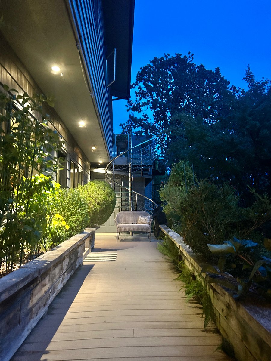 Private garden patio with seating