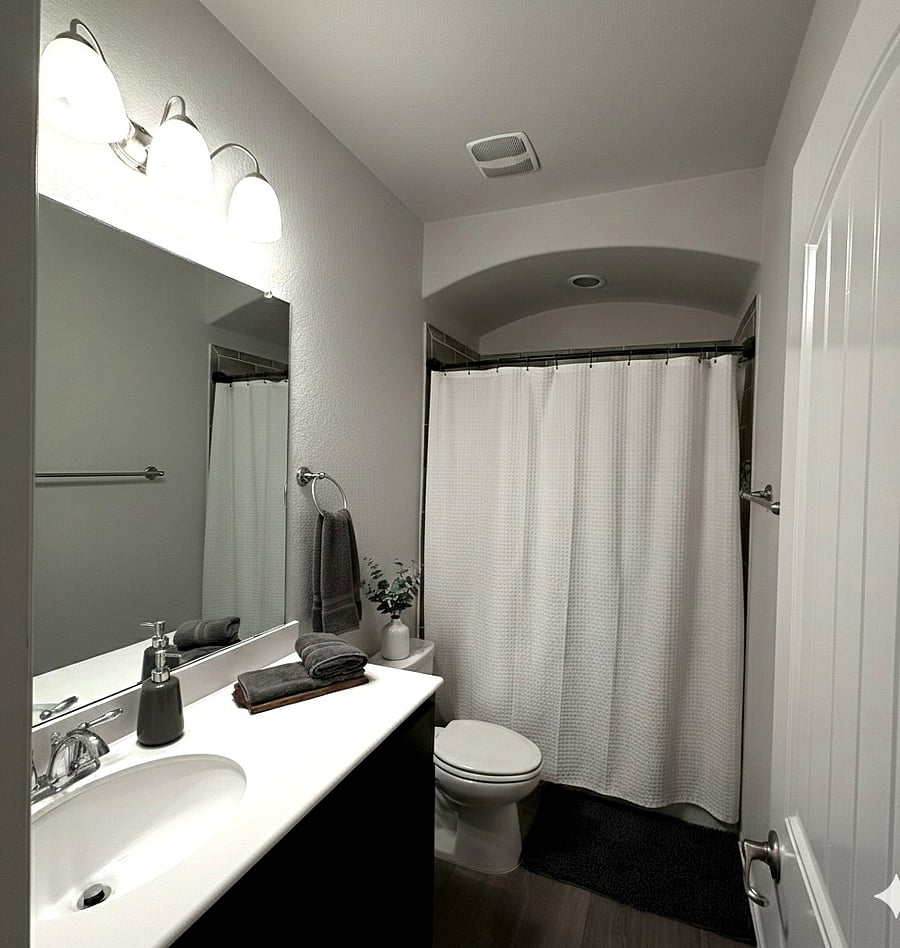 Fully private upstairs bathroom with shower and ample counter space.