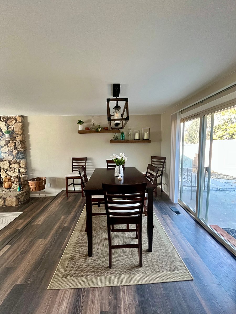 Sliding glass door leading to backyard