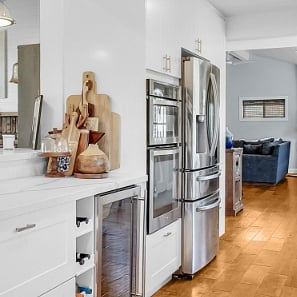 Wine fridge, built in microwave and 5 burner gas stove.