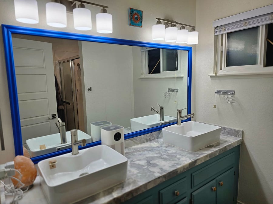 Master Bathroom, marble countertops, double sink, extra large mirror