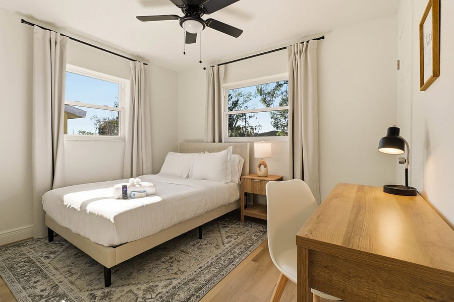 Each room has their own tv and dedicated workspace.