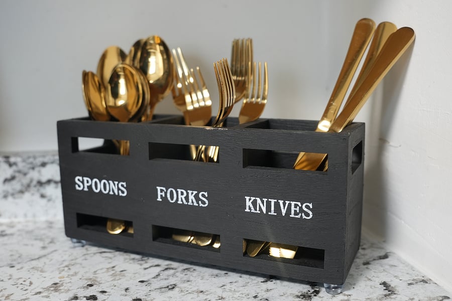 kitchen counter with extra silverware