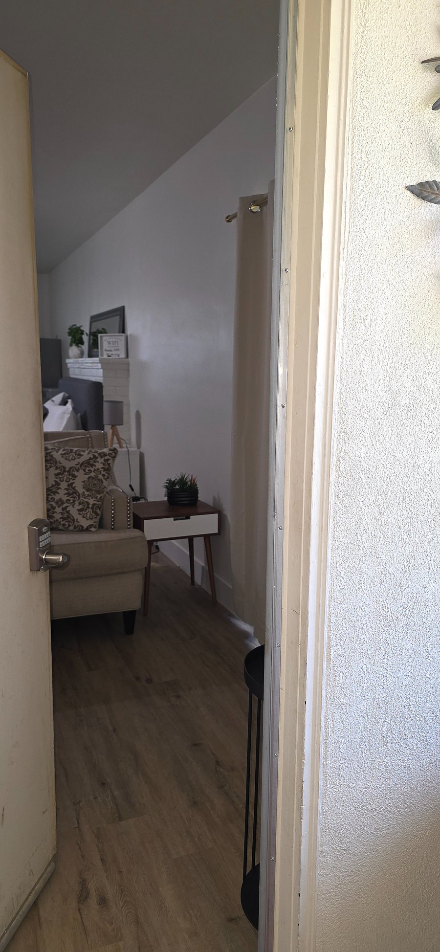 Entrance to studio with keypad lock