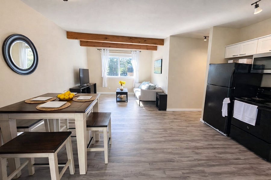 Bright Natural Light, Clean, and Well-Maintained Living Room.