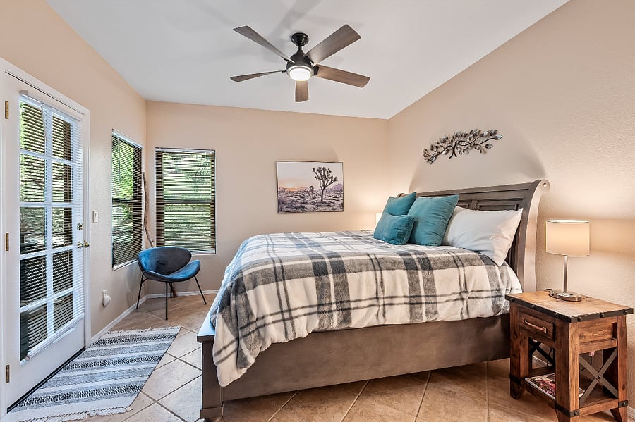 Primary bedroom with king size bed.