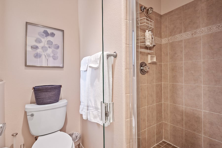 Primary bathroom has walk-in shower