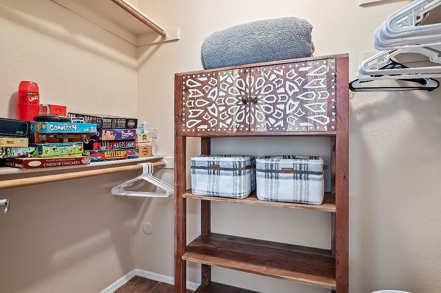 Large closet with games.