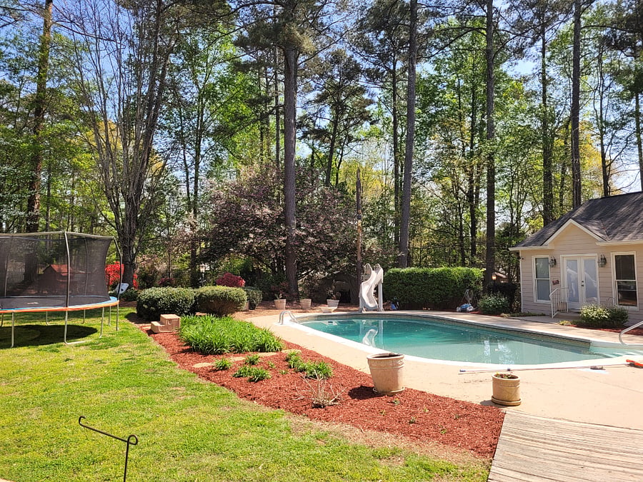 Saltwater pool open in May with waterslide for children
