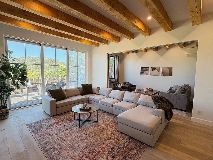 Living room and flex space in the back