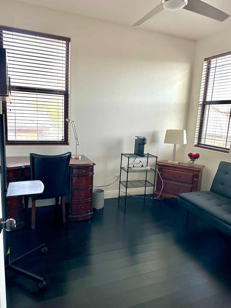 Your own office with coffee maker, tv and futon. Small refrigerator coming.