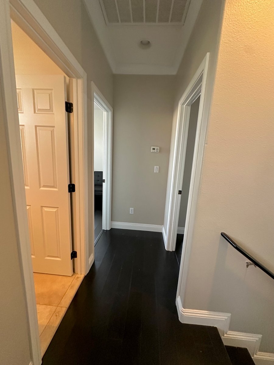 Your bedroom on the right, and your private office and bathroom entrances on left.