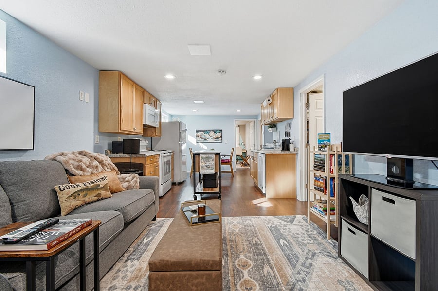 Cozy living room with large TV to chill
