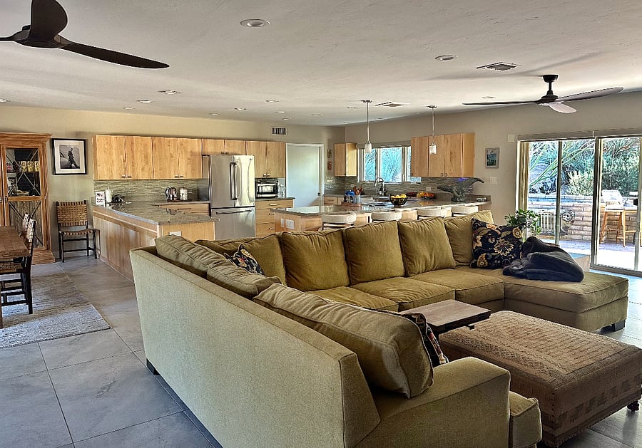 Open great room with view of counter