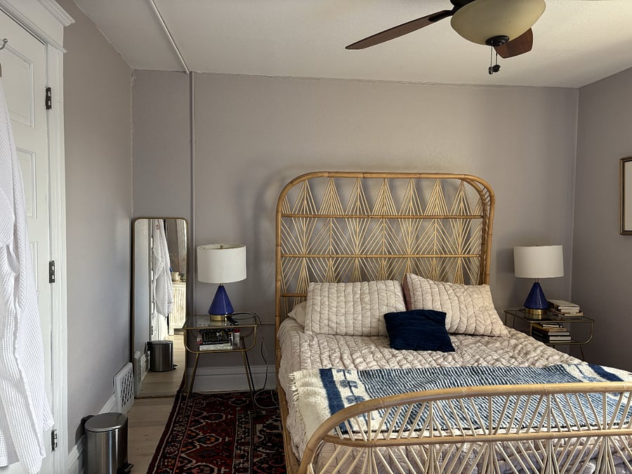 The available bedroom has a queen bed with a newer, firm mattress.