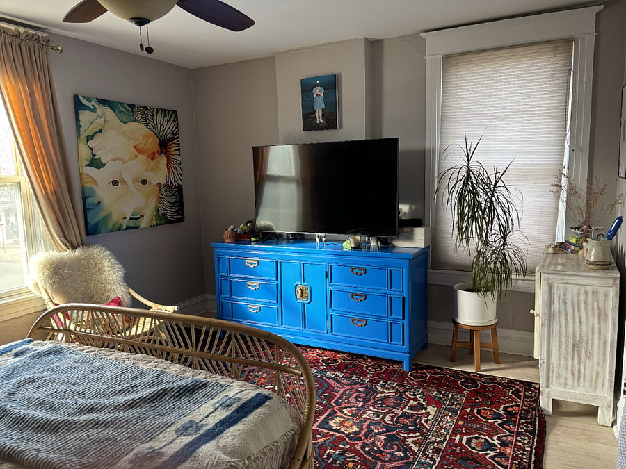 The available bedroom has two windows, a dresser and a full closet for your clothes.