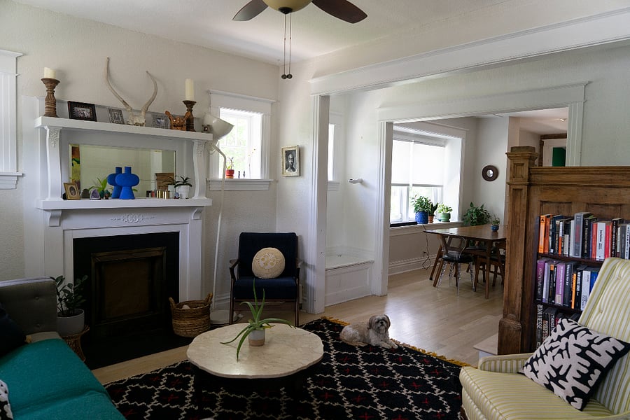 View of the living room from the main entrance of the house.