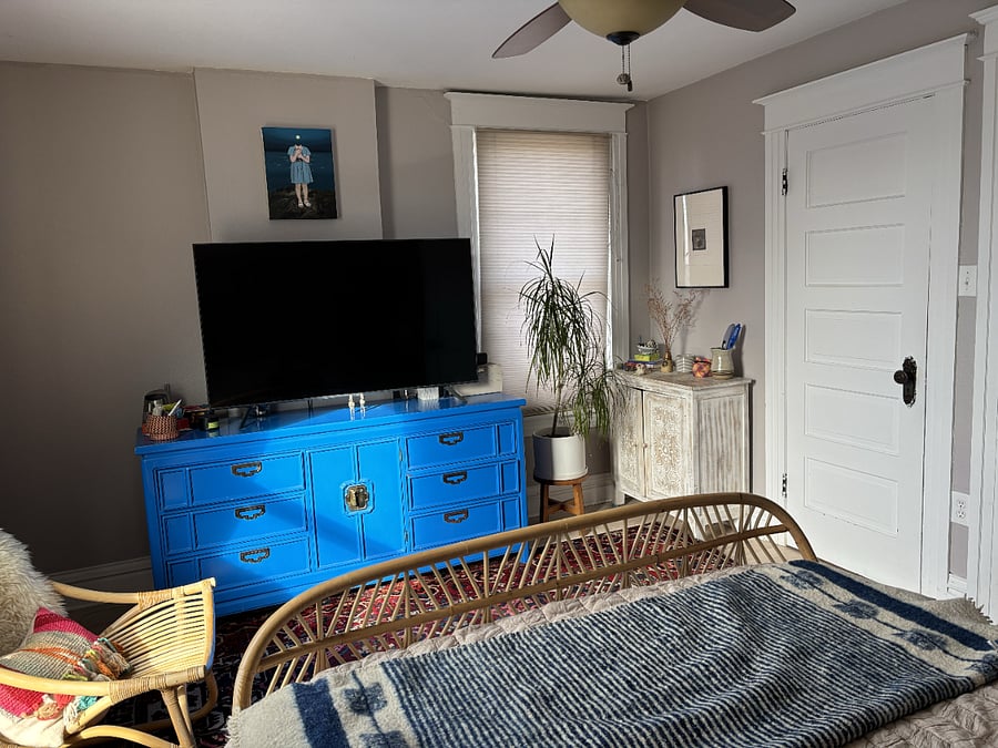 This view of the inside of the available bedroom shows closet door.