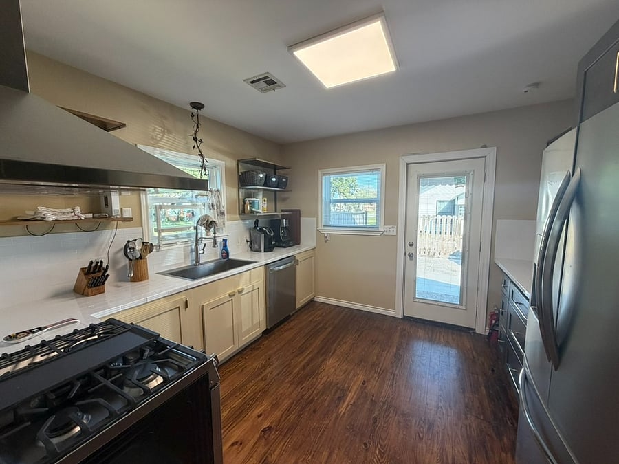 View of kitchen from dining area