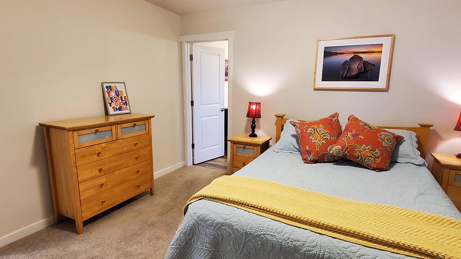 Main bedroom, showing door to bathroom