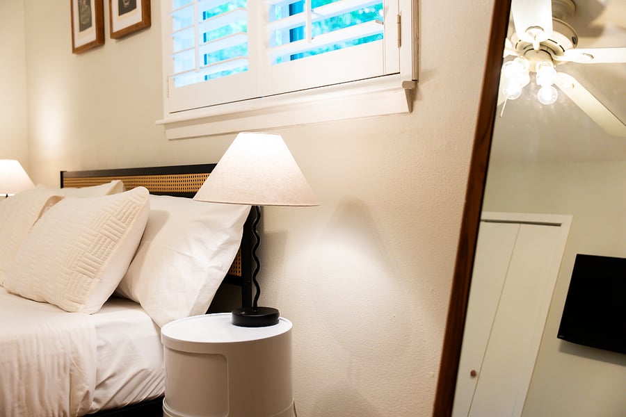 Primary bedroom with full-length standing mirror