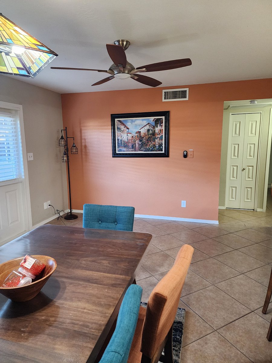 Dining room with art wall! Paintings will vary