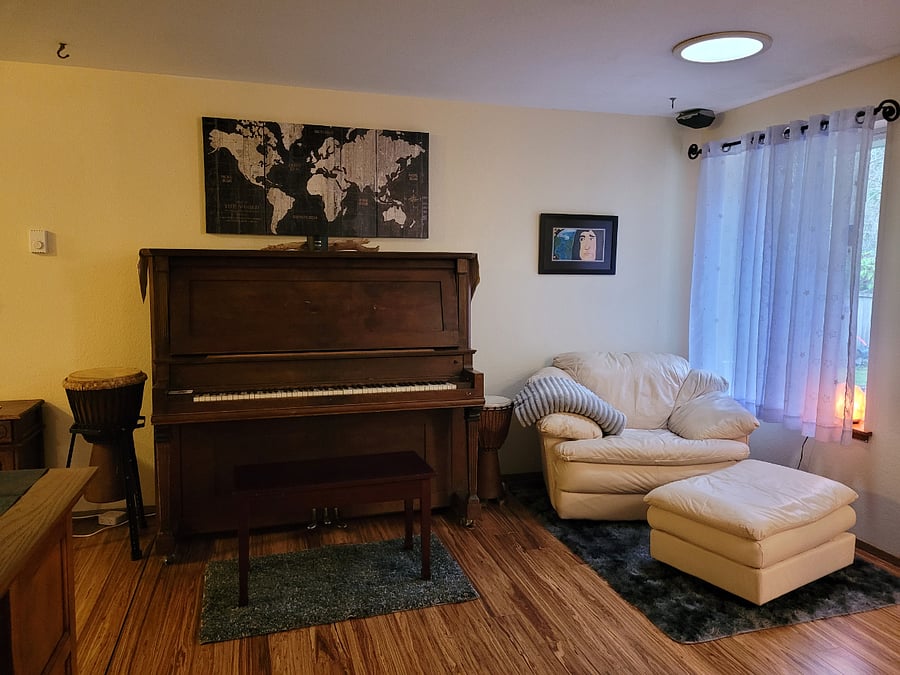 looking into living room from dining room