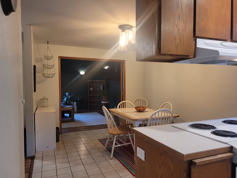 kitchen, looking towards dining room and family room