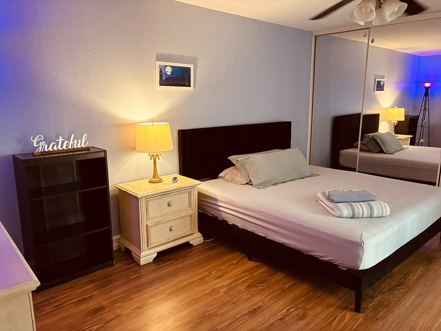 Huge comfy King bed with walk-out private patio!