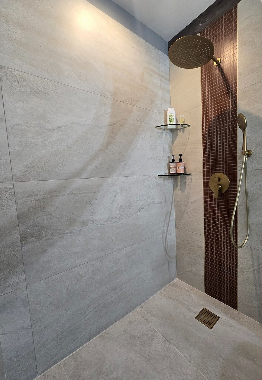 Spacious bathroom with an oversized walk-in shower and modern finishes throughout