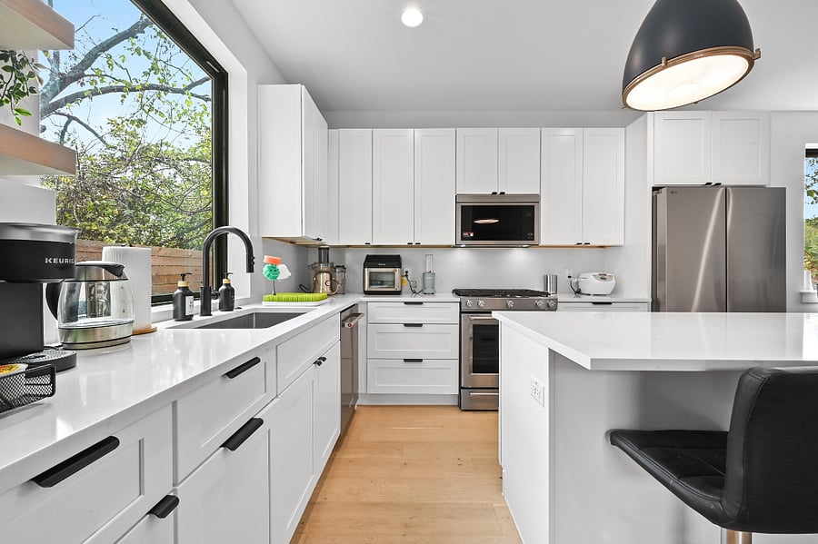 Keurig coffee machine 3 different coffee options 6 tea options Silverware + Plates + Bowls + Glasses for 8 Sur la Table air fryer Juicer Rice maker NutriBullet Bowl with snacks Filtered water dispenser inside of fridge Gas stove