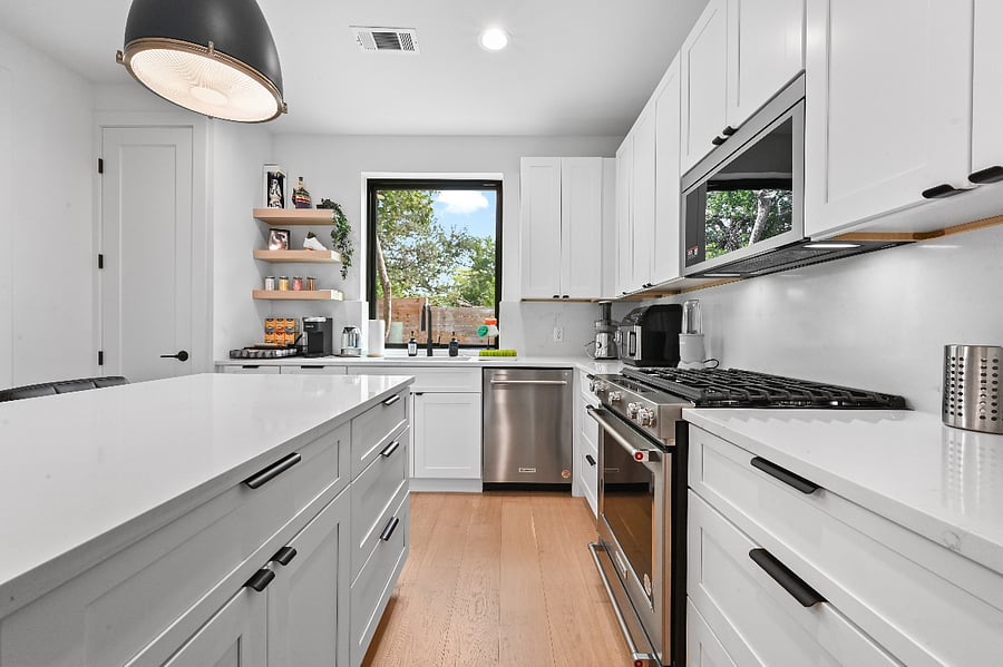Keurig coffee machine 3 different coffee options 6 tea options Silverware + Plates + Bowls + Glasses for 8 Sur la Table air fryer Juicer Rice maker NutriBullet Bowl with snacks Filtered water dispenser inside of fridge Gas stove