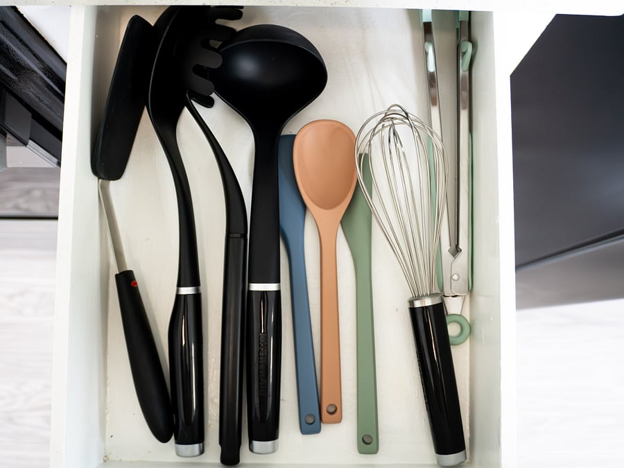 Cooking utensils, spatulas, whisk, tongs