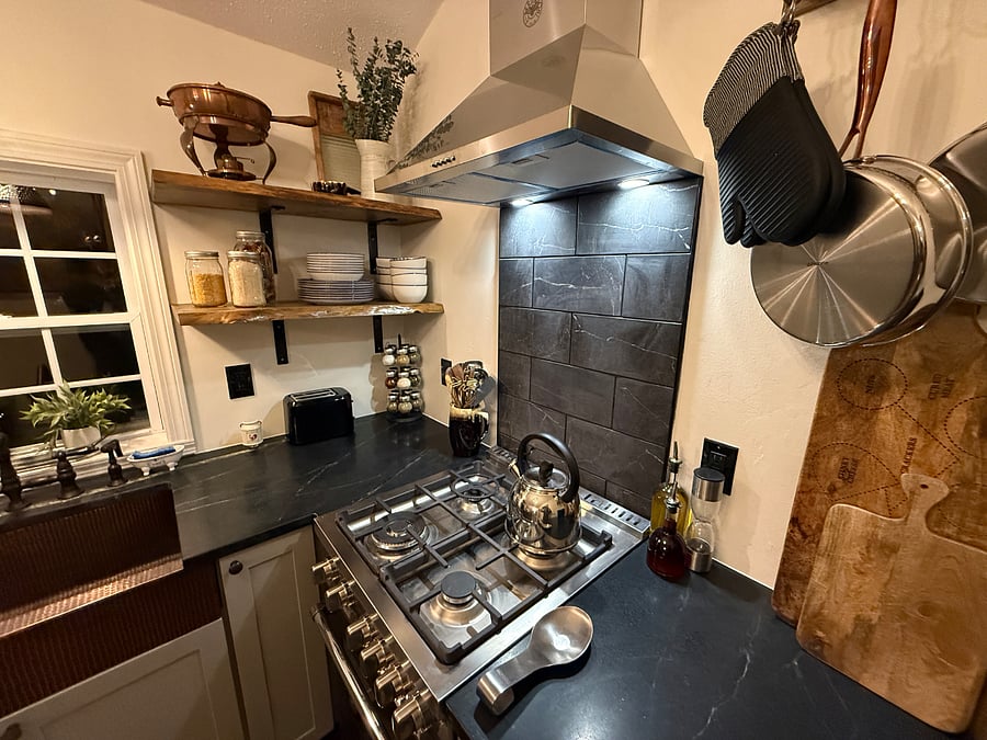 Kitchen stove and utensils