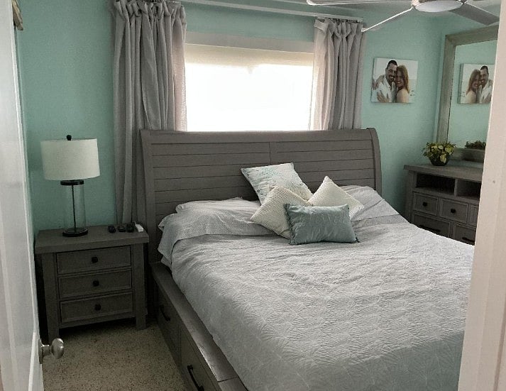 Master Bedroom on Terazo floors that are porous will stain the small butler's dresser and nightstand