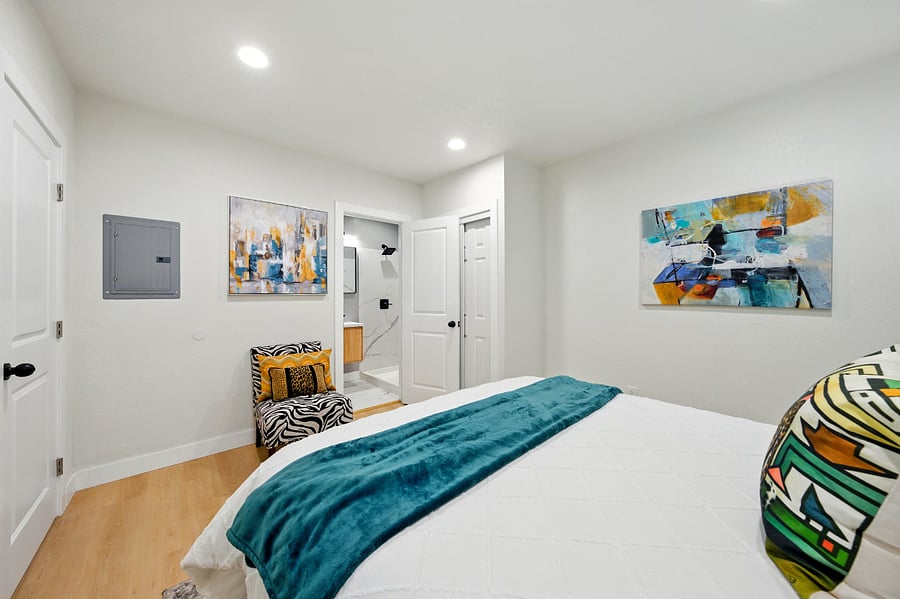 Queen bed with mattress topper and all the comforts of home
