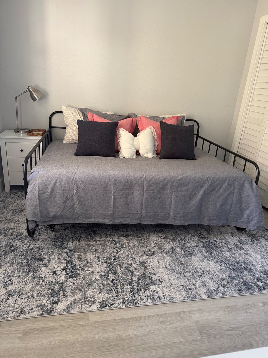 Full-size bed with pull-out twin trundle sleeps 2-3 comfortably.