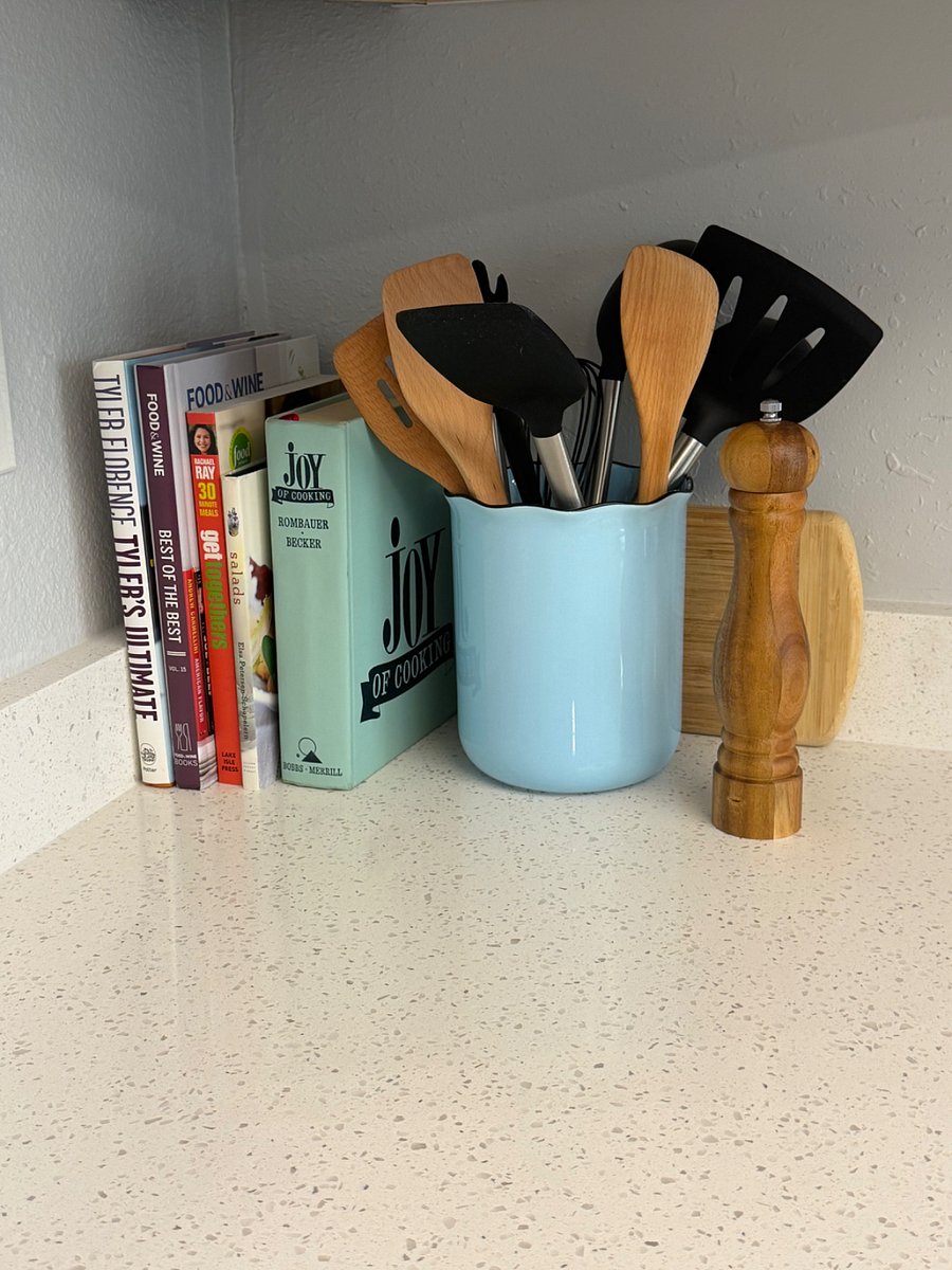 Cookbook and utensil corner. Don't worry, the drawers are loaded with more utensils!