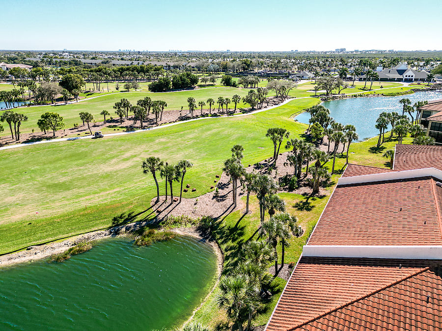Aerial golf course view.