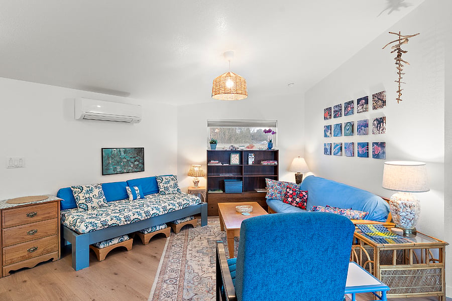 High ceilings. Samsung Frame Smart TV. Minisplit HVAC system for quick heating or cooling.